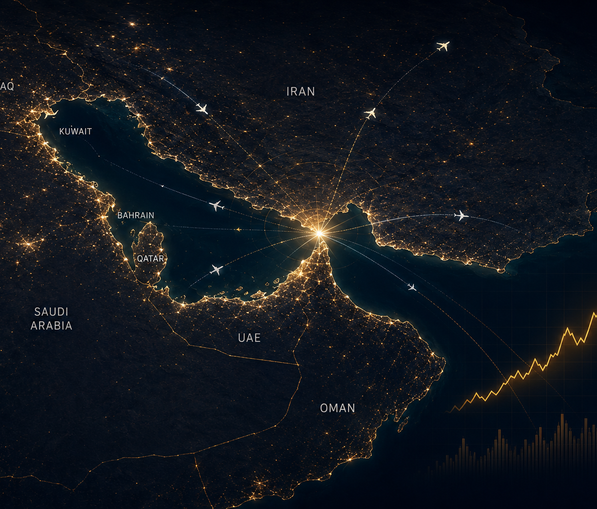 Map of Middle East with flight paths