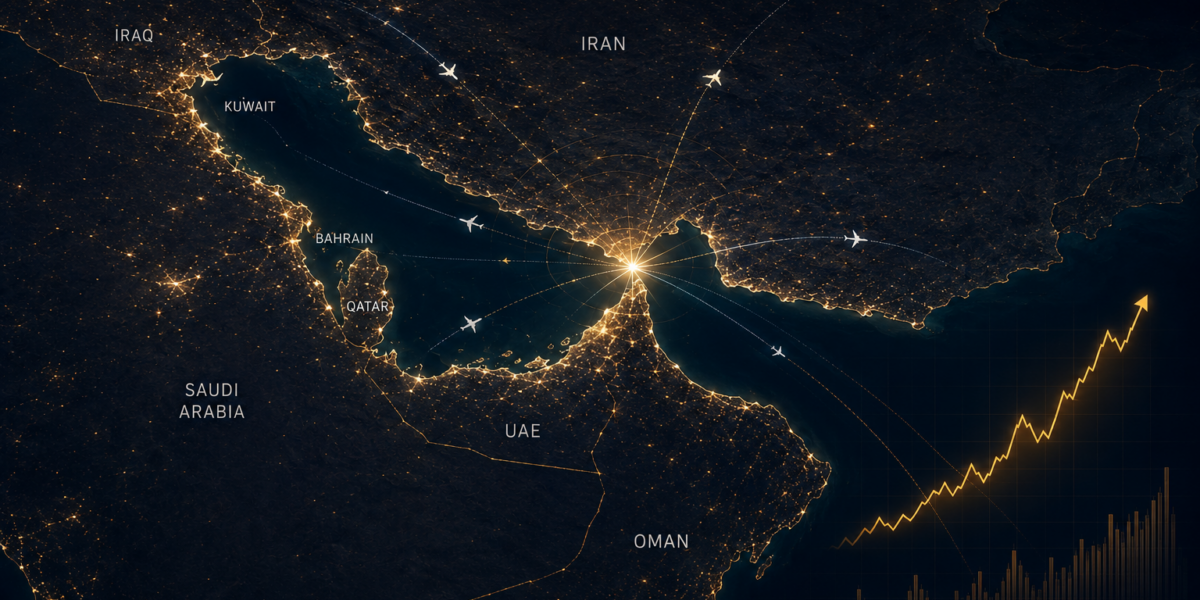 Map of Middle East with flight paths