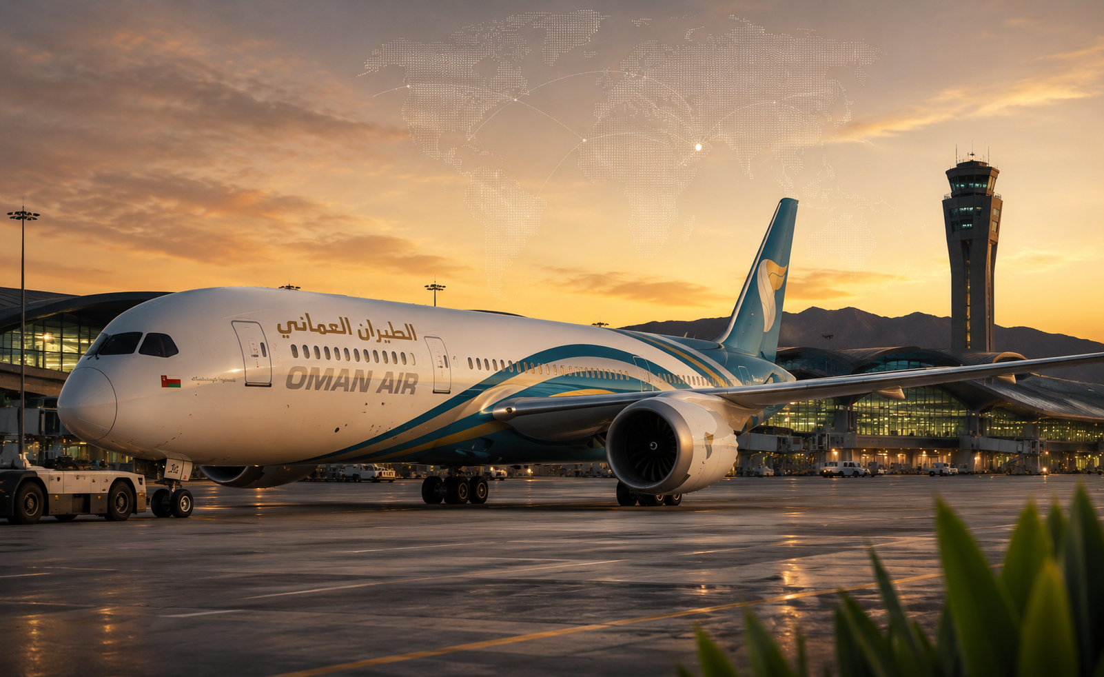 An Oman Air aircraft on takeoff, as the carrier studies fleet expansion within its profitability strategy