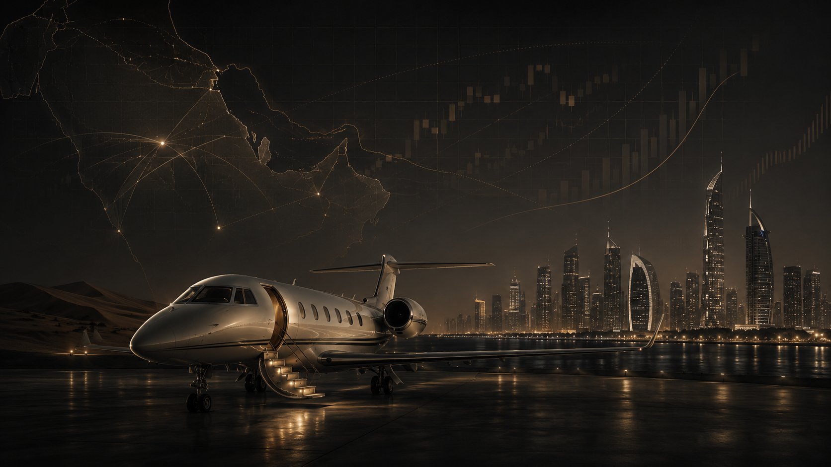 A private jet on a Gulf runway reflecting the growth of the region's private aviation sector