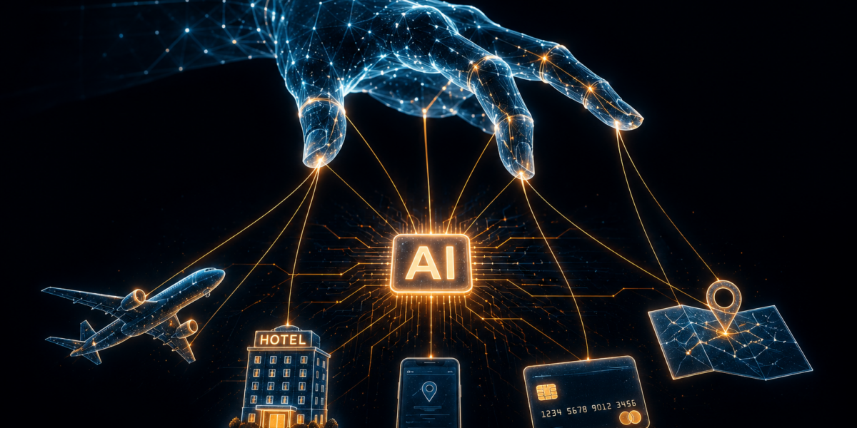Digital hand manipulating travel elements
