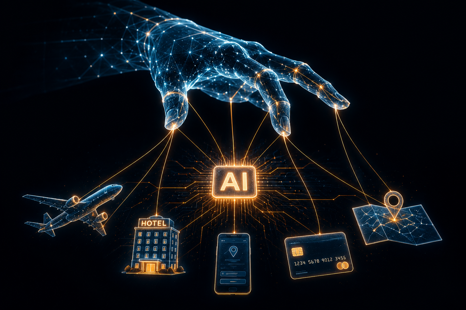 Digital hand manipulating travel elements